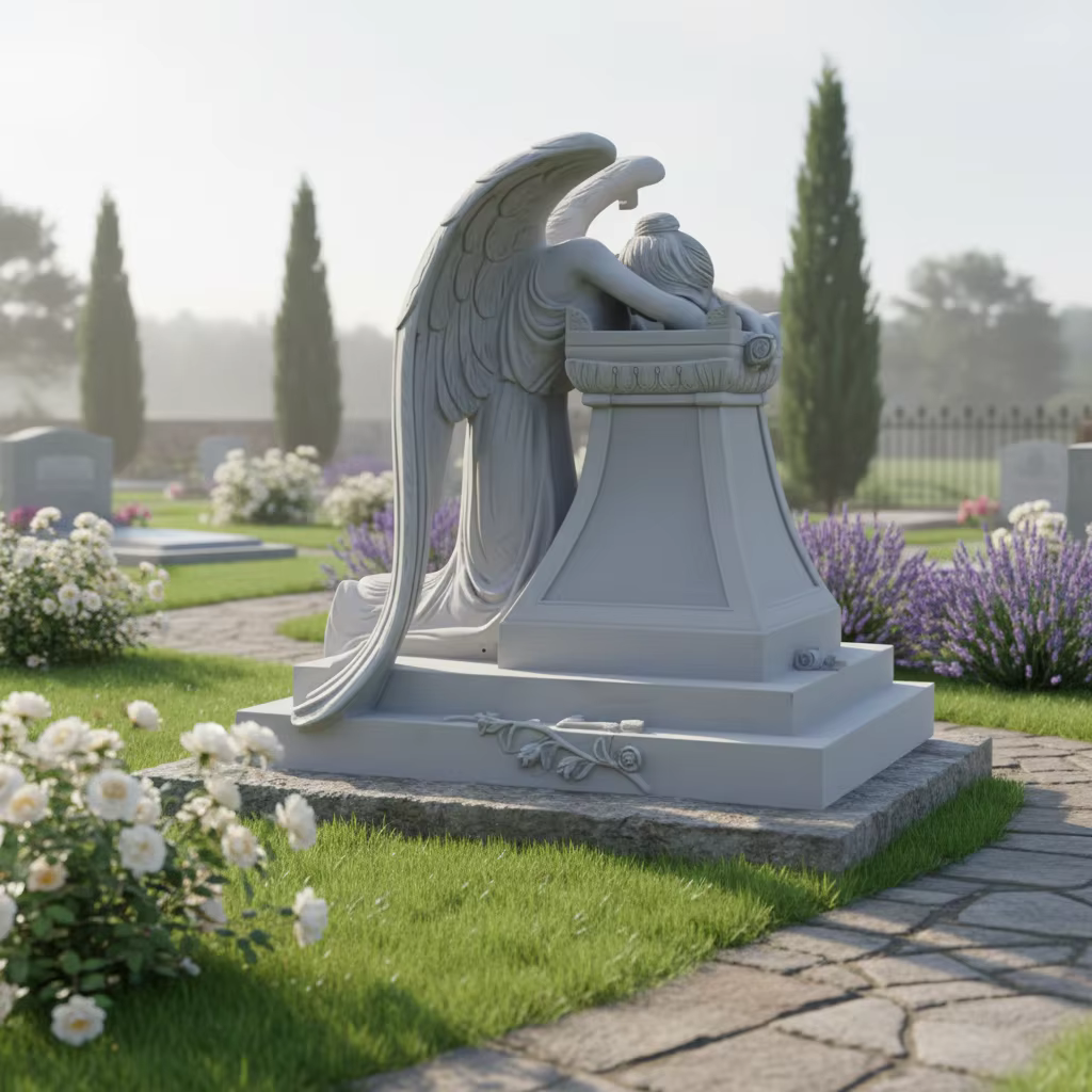White European Marble Tombstone Statue cemetery memorial stone