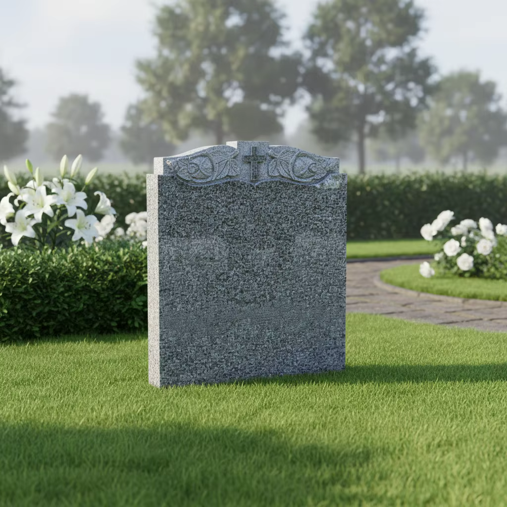 Grey Custom Granite Headstone cemetery memorial stone