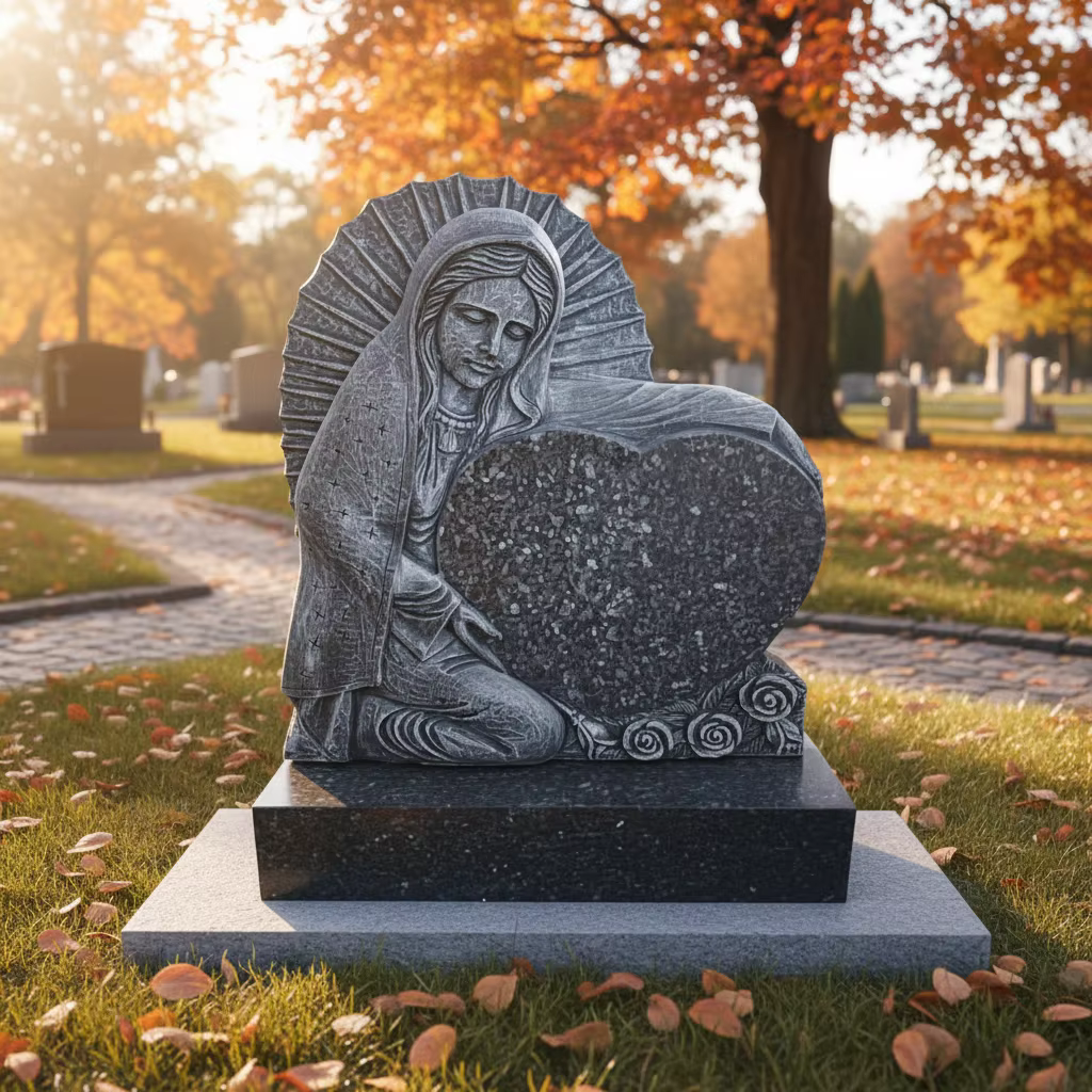 Blue Granite Tombstone Statue cemetery memorial stone
