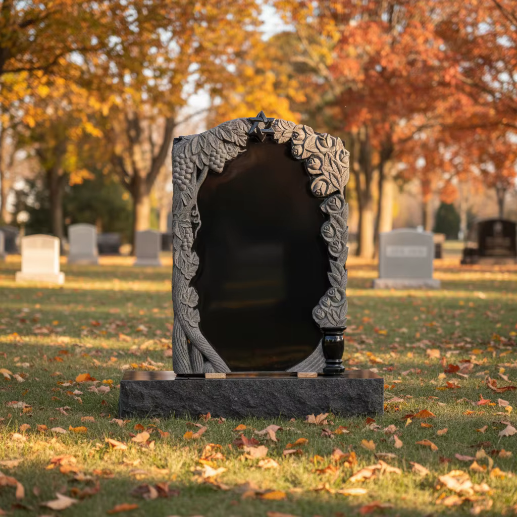 Blue Granite Tombstone Statue cemetery memorial stone