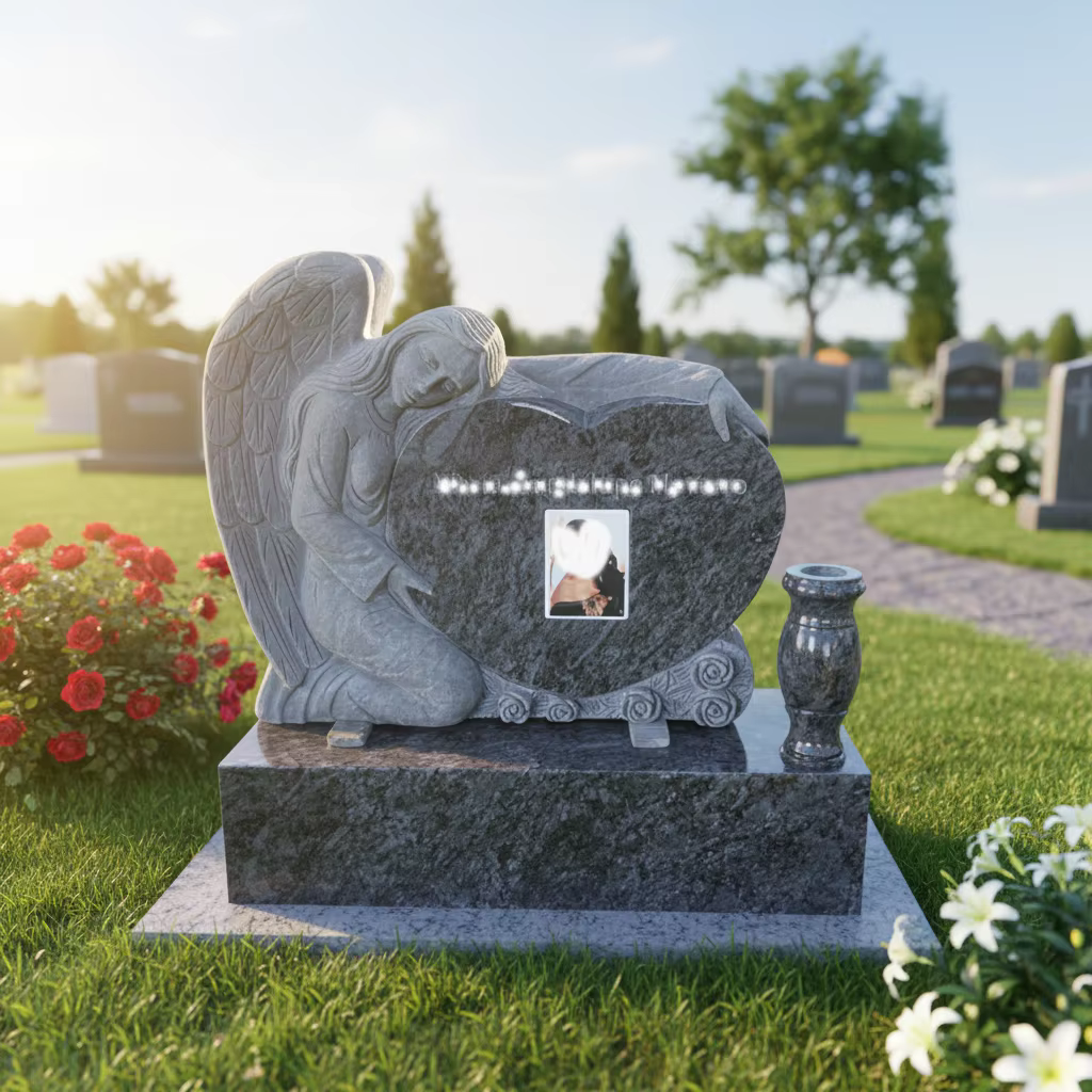 Blue American Granite Tombstone Statue cemetery memorial stone