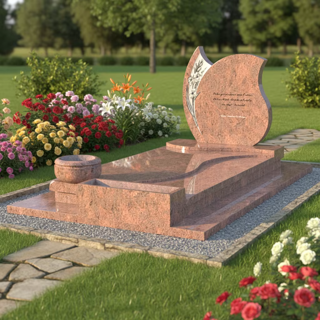 Red Custom Granite Gravestone cemetery memorial stone