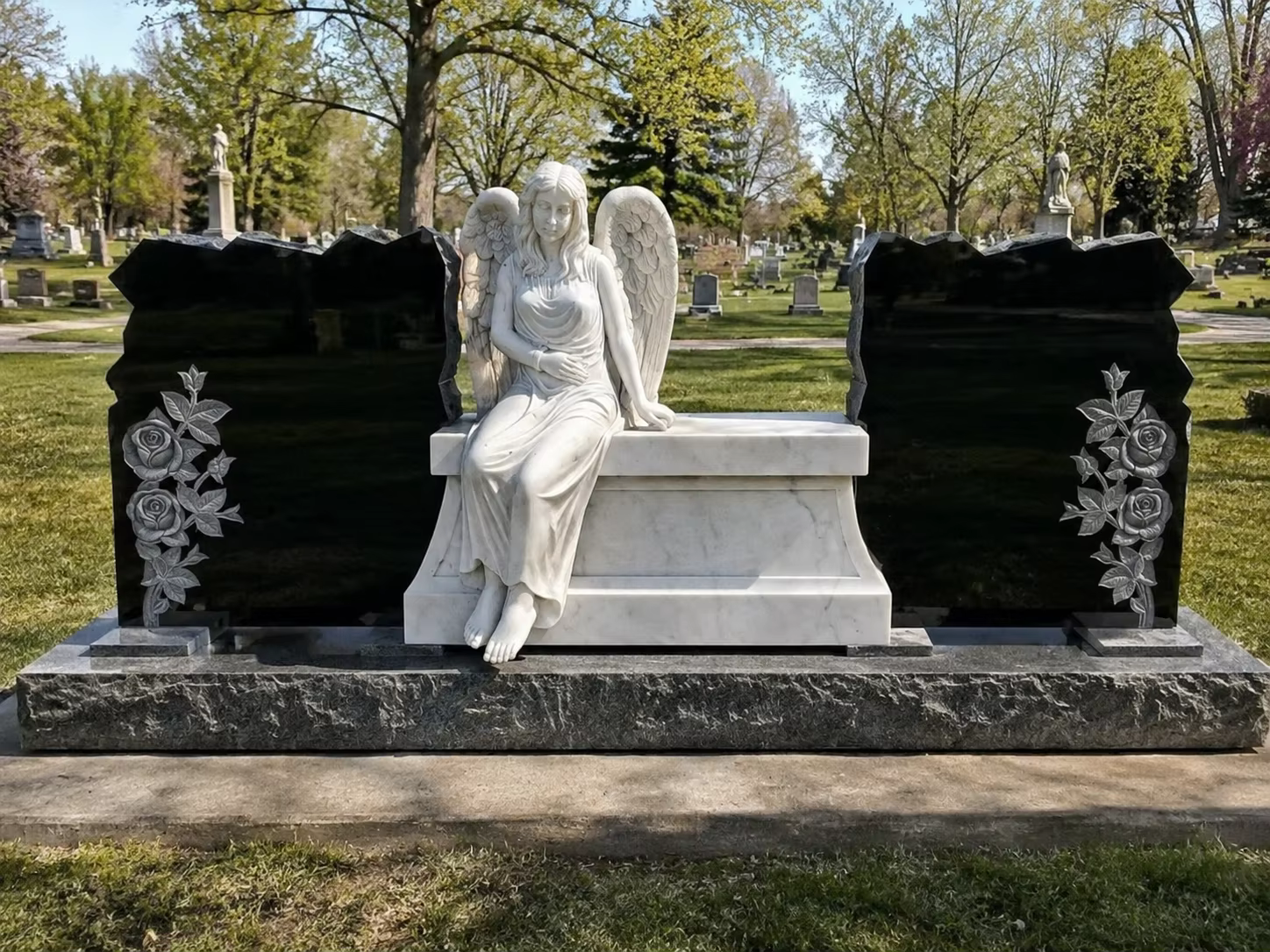 White Modern Marble Tombstone Statue cemetery memorial stone