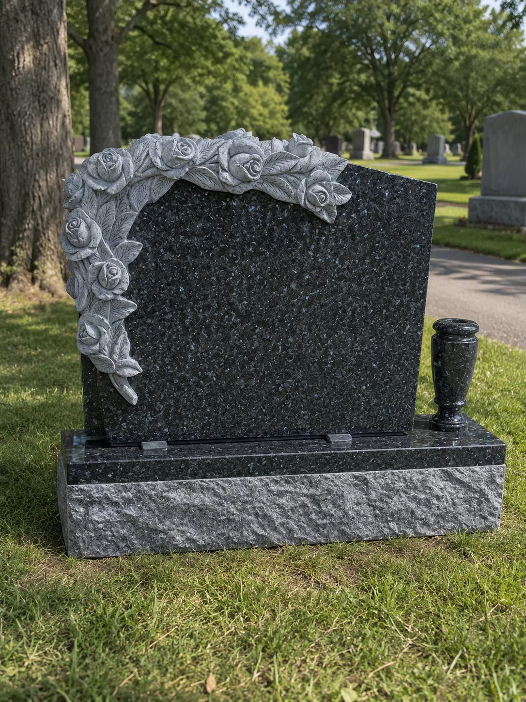 Blue Granite Headstone cemetery memorial stone