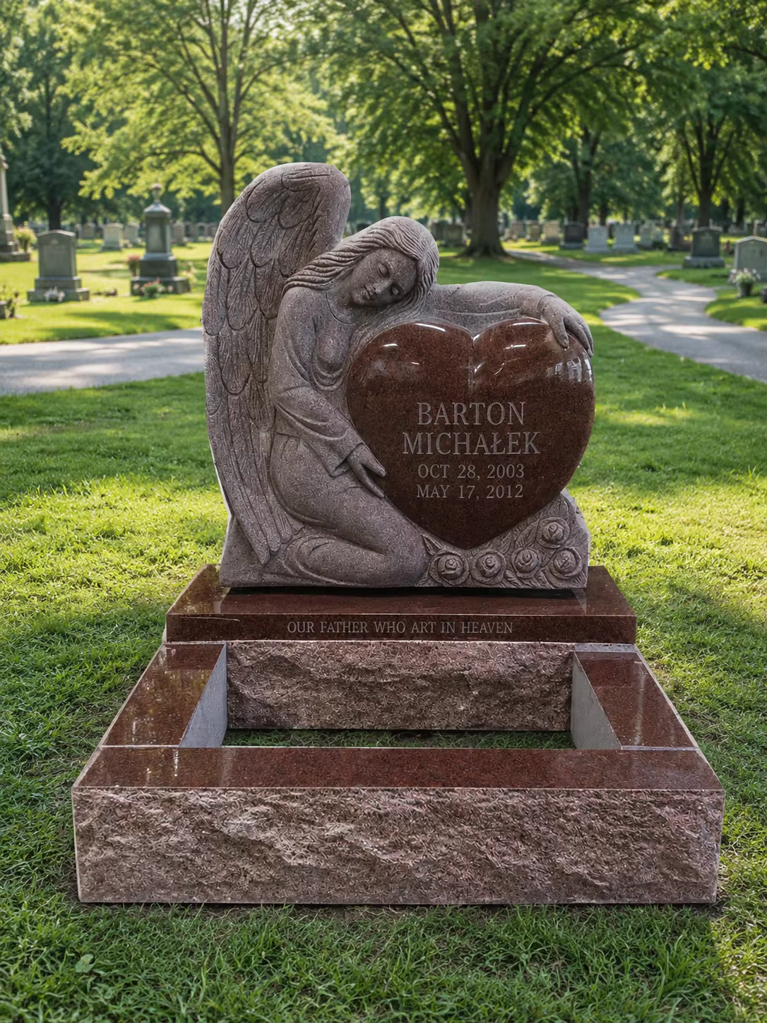Red Granite Tombstone Statue cemetery memorial stone