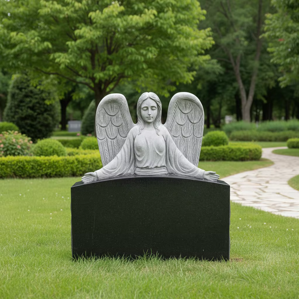 Black Traditional Granite Tombstone Statue cemetery memorial stone