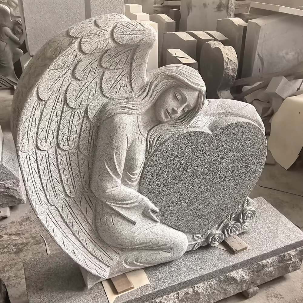 Grey Traditional Granite Tombstone Statue detail image 3
