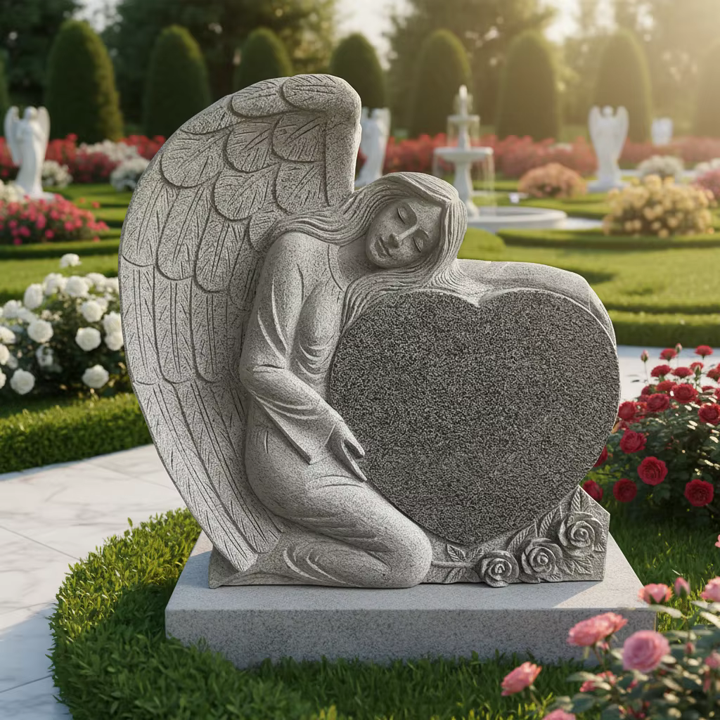 Grey Traditional Granite Tombstone Statue cemetery memorial stone