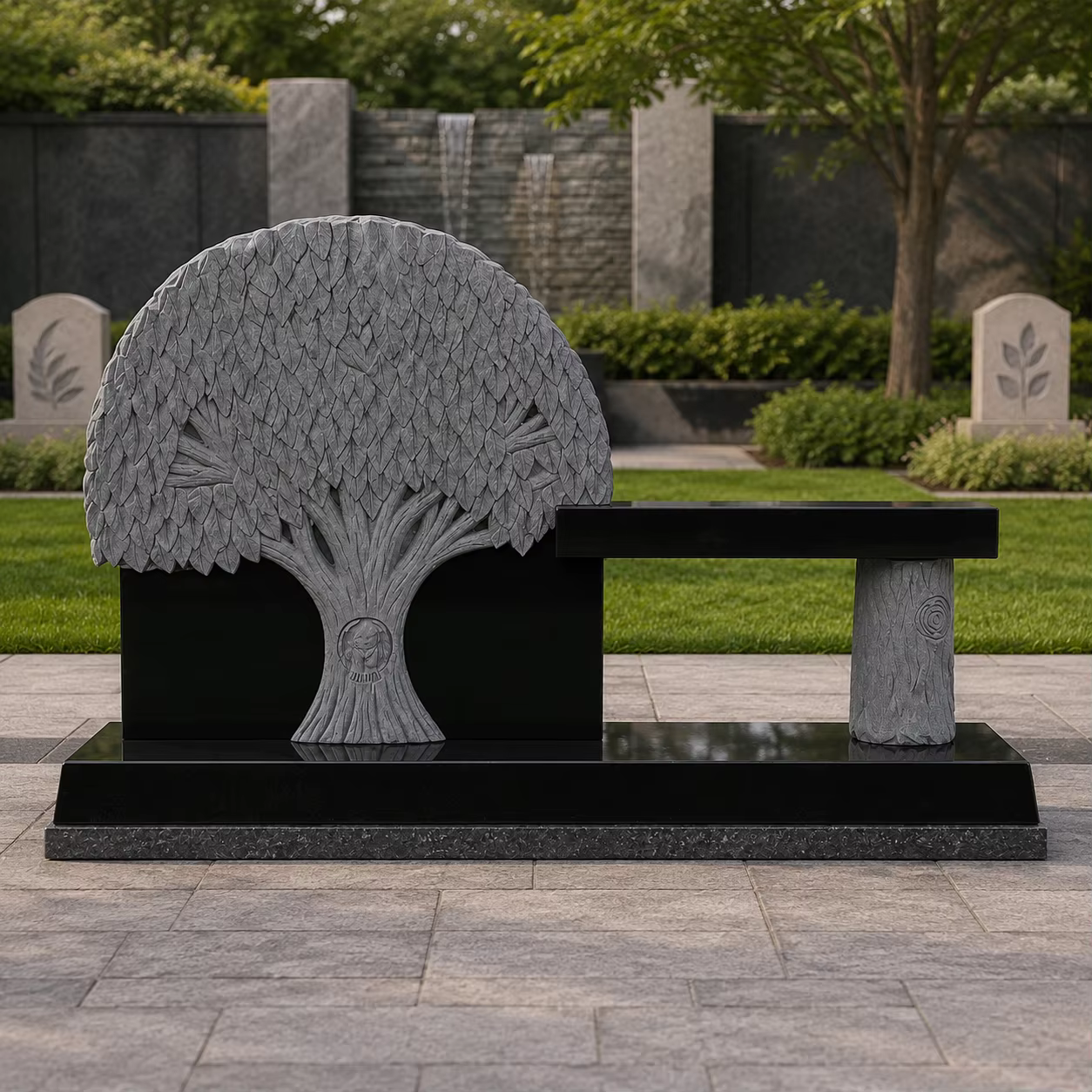 Black Traditional Granite Memorial Bench detail image 2