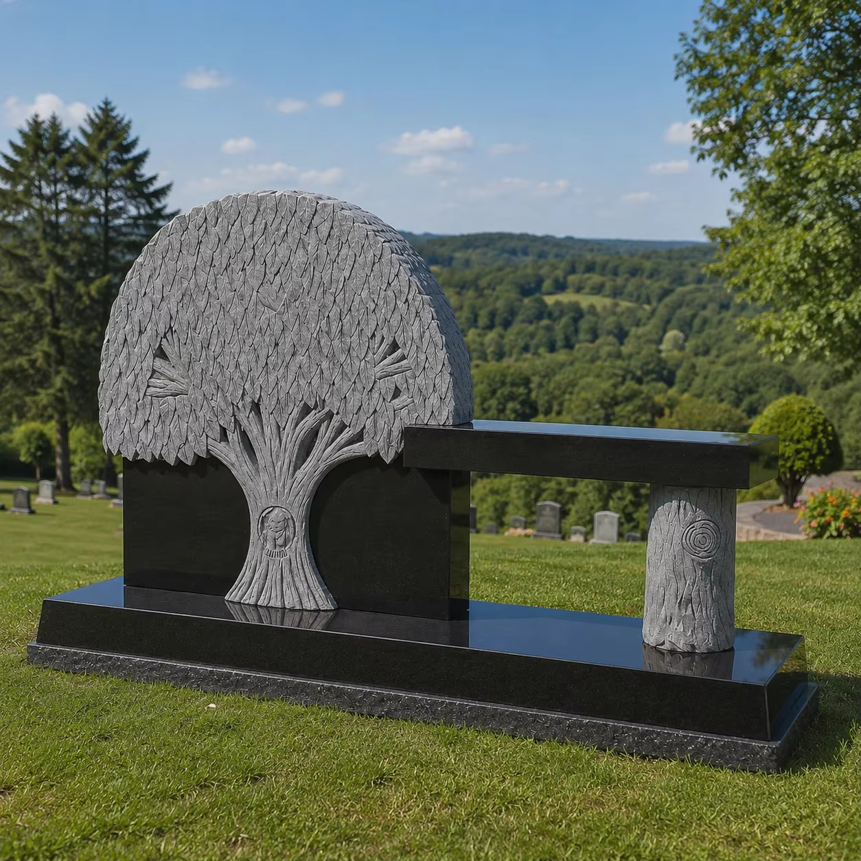 Black Traditional Granite Memorial Bench detail image 3