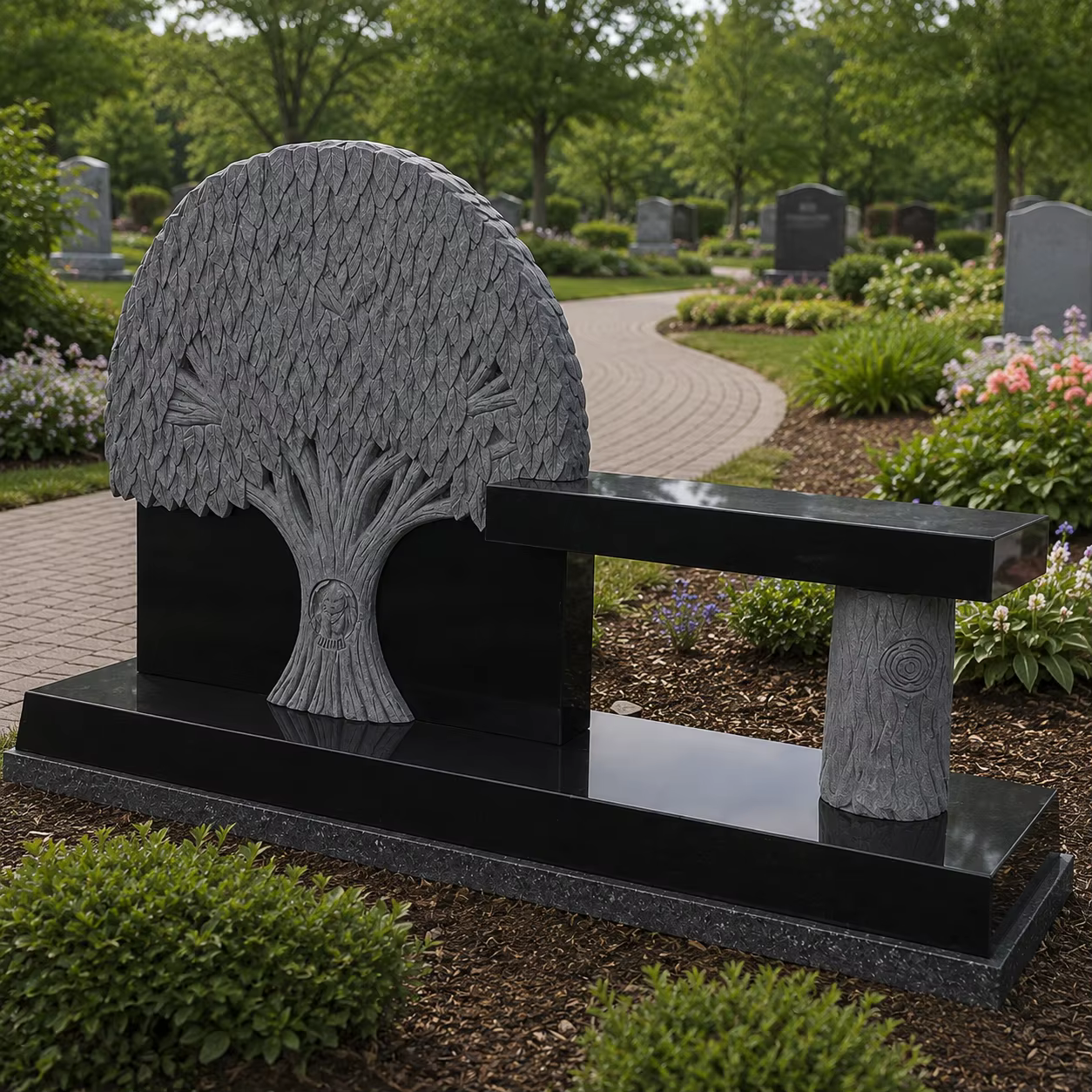 Black Traditional Granite Memorial Bench detail image 4