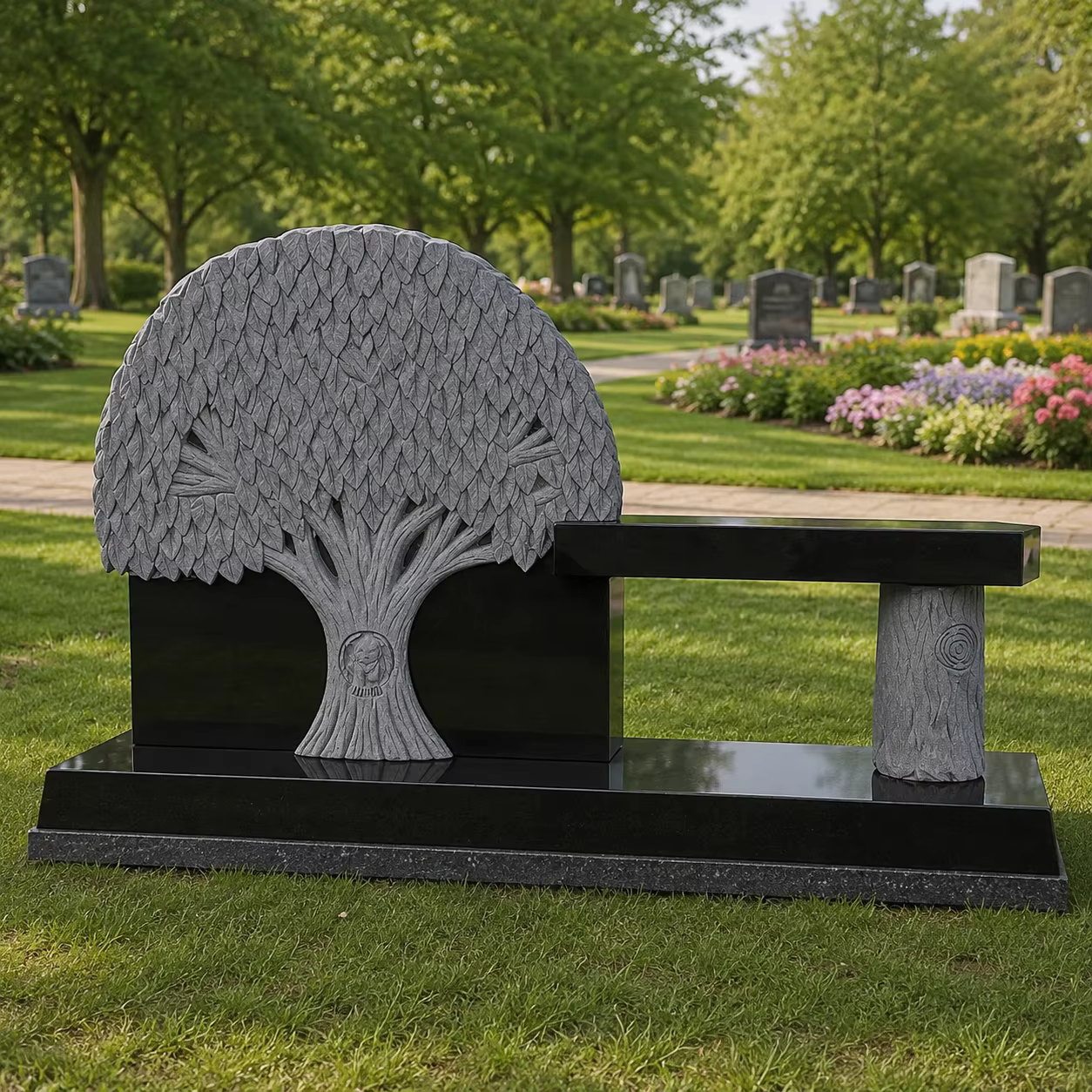 Black Traditional Granite Memorial Bench detail image 5