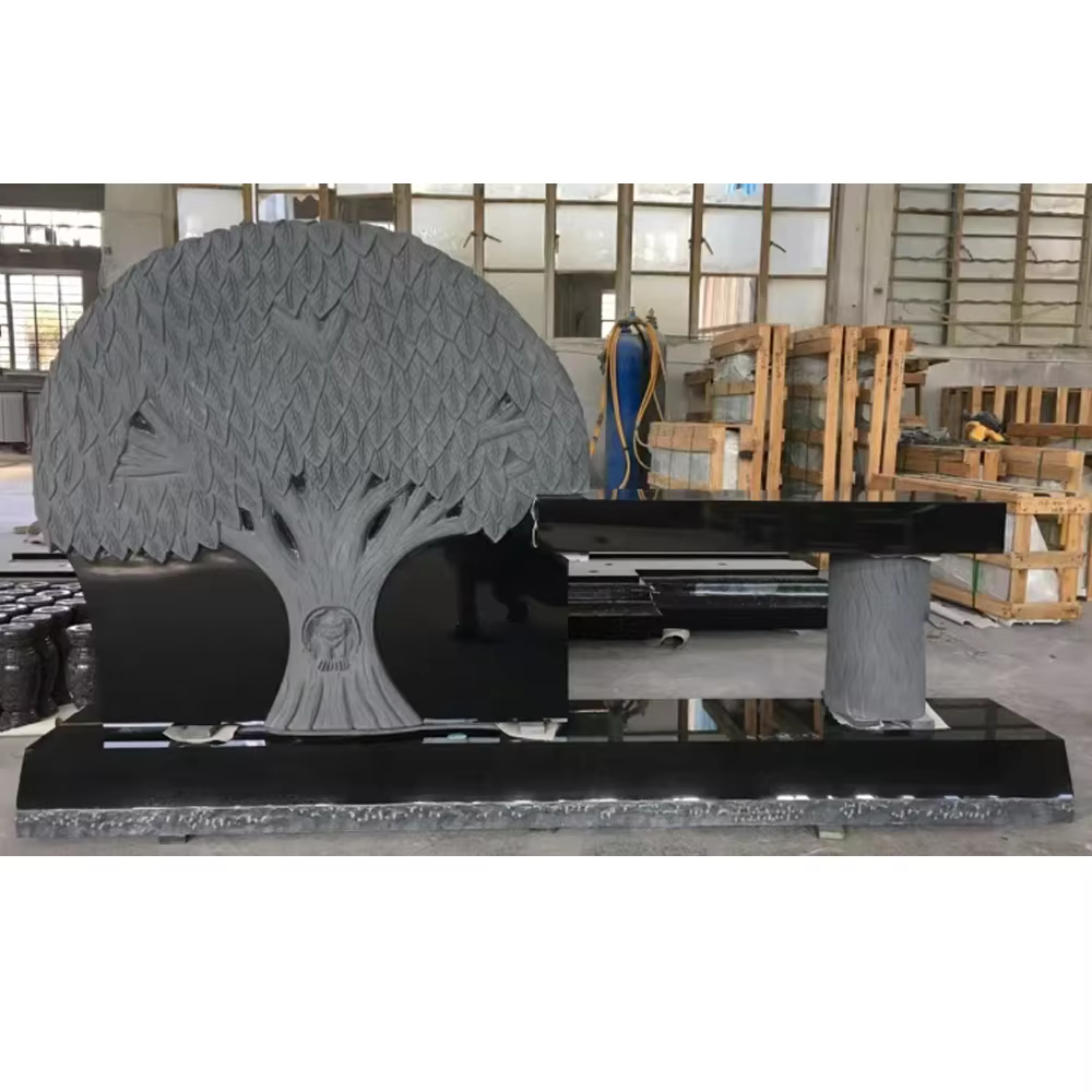 Black Traditional Granite Memorial Bench cemetery memorial stone